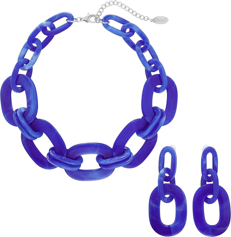 Bocar Acrylic Chunky Statement Necklace for Women Cube Link Chain Collar Necklace and Hoop Earrings Costome Jewelry Set - Image 1
